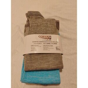 Copper Fit Energy Compression Socks - Black, Size L/XL 2 Pairs Grey & Turquoise